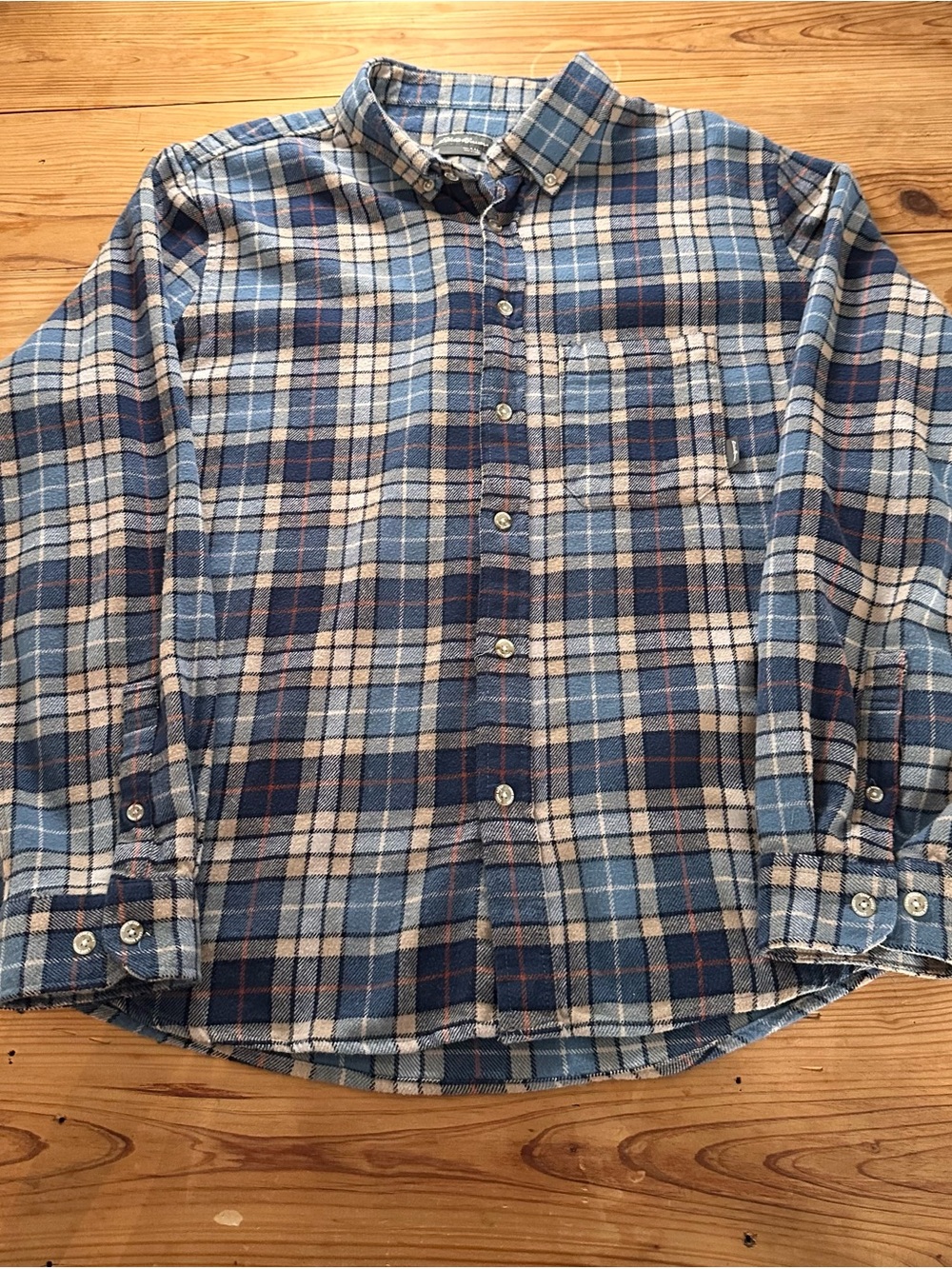 Eddie Bauer Light and Navy Blue Plaid Button-Down Shirt